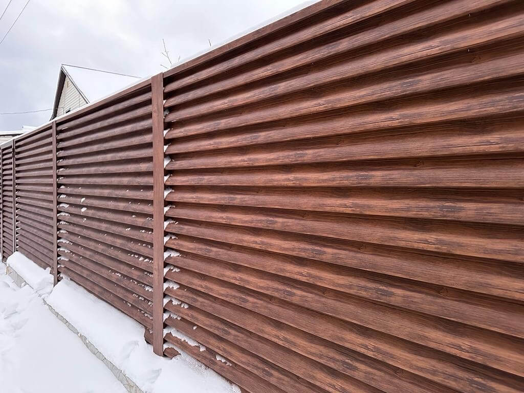 Забор-жалюзи из ламелей еврожалюзи 43м Каштан Printech в Атырау